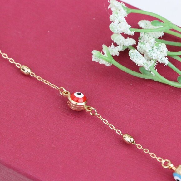 "Multicolor Evil Eye Rose Gold Bracelet with Adjustable Chain, XPBL1016 - Picture 10 of 12